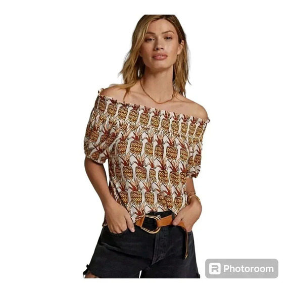 Anthropologie Porridge Printed Bow-Back Top Pineapple Multicolor Size M - Picture 2 of 9